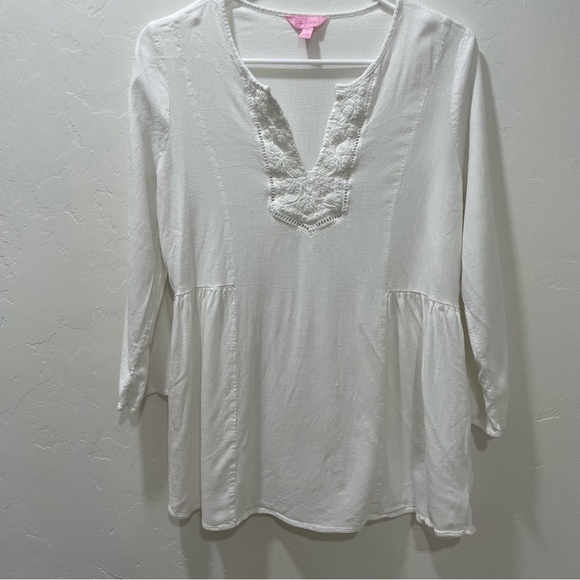 Lilly Pulitzer Women's Small Lyndsea Tunic White 3/4 Sleeve 30393 - Picture 3 of 14